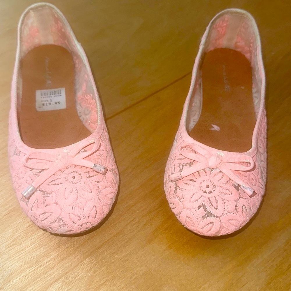 American Eagles custom painted girls size 1 coral flats